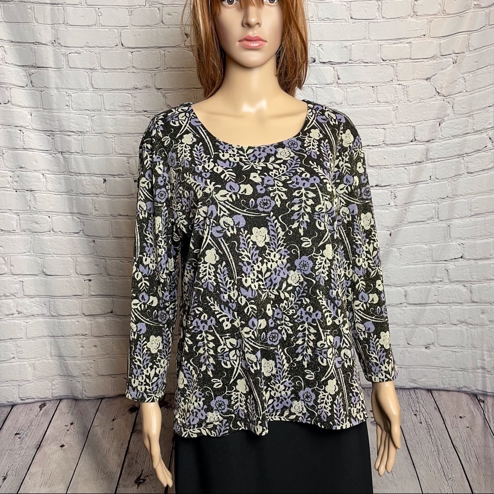 JM Collection Floral Sparkle top Size L